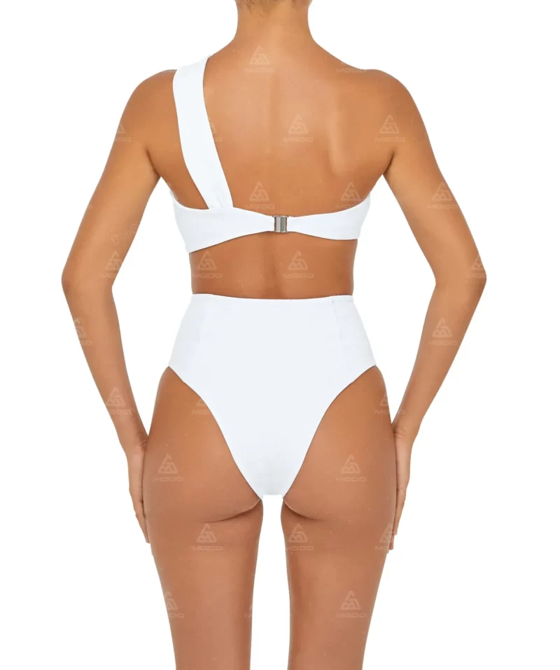 BKN20 Pure White One-Shoulder Swimsuit Two-Piece High-Waisted Bikini Set 03