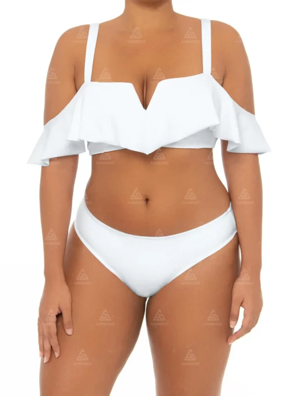 PLUS02 Double Straps Ruffle Design V-Neck Plus Size Swimsuit 01