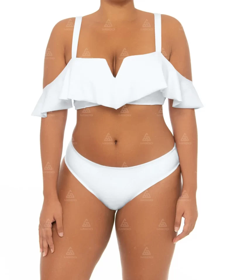 PLUS02 Double Straps Ruffle Design V-Neck Plus Size Swimsuit 01