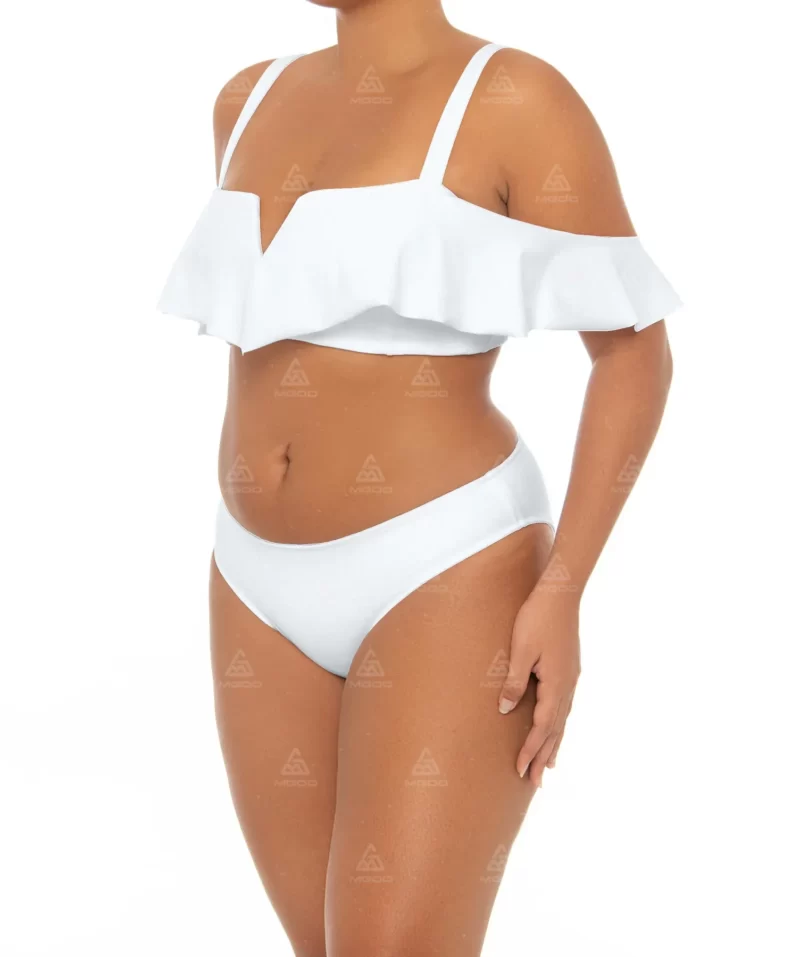 PLUS02 Double Straps Ruffle Design V-Neck Plus Size Swimsuit 02