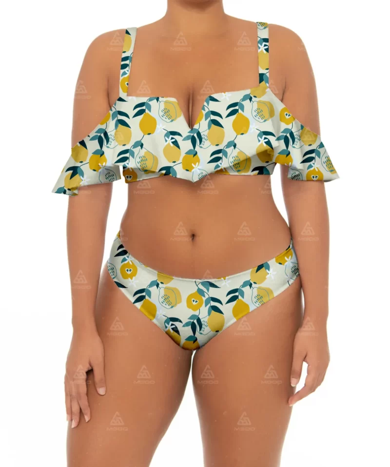 PLUS02 Double Straps Ruffle Design V-Neck Plus Size Swimsuit 04