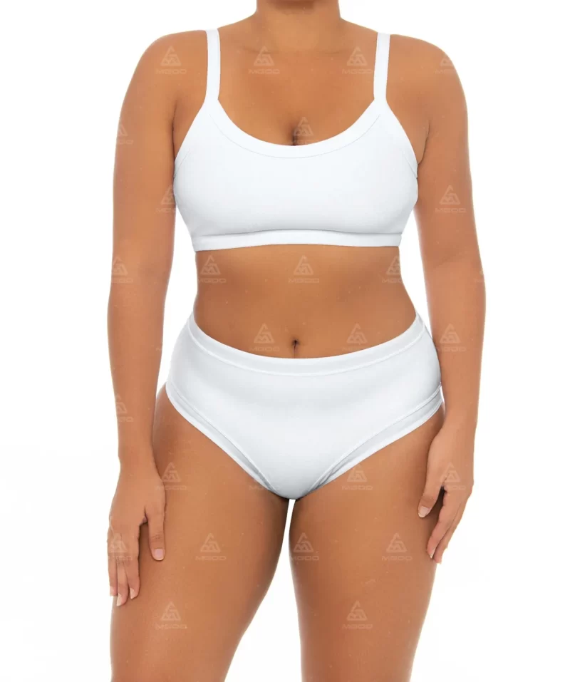 PLUS06 Double Straps Simple High Waist Plus Size Swimsuit 01