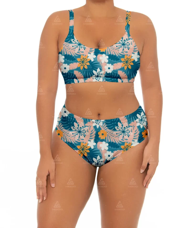 PLUS06 Double Straps Simple High Waist Plus Size Swimsuit 04