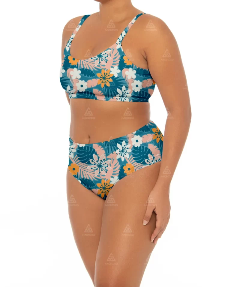 PLUS06 Double Straps Simple High Waist Plus Size Swimsuit 05