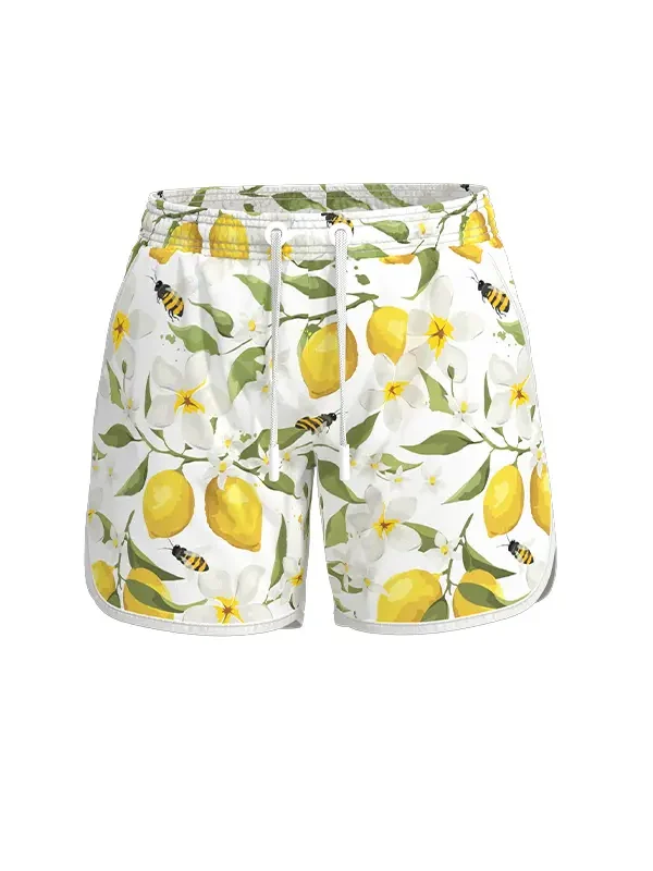 MS33 men's lemon print simple waistband elastic beach pants