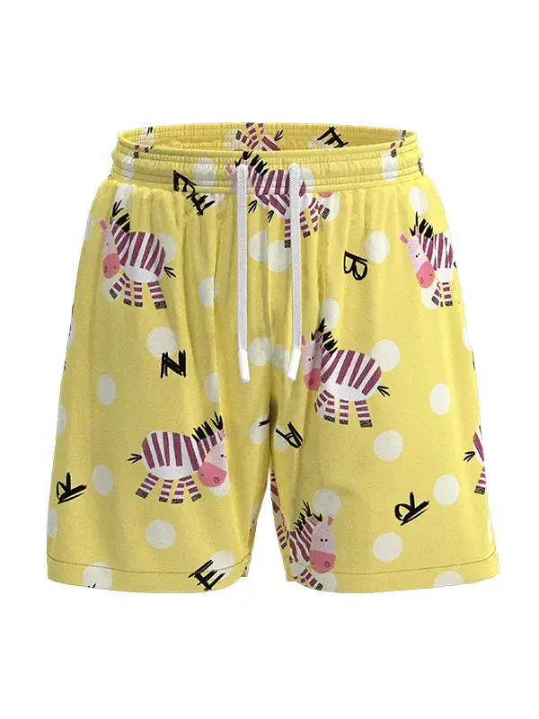 MS35 Men's Yellow Zebra Print Simple Waist Cord Elastic Beach Pants Beach Shorts